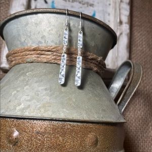 Hammered Fish hook earrings with pearl accent